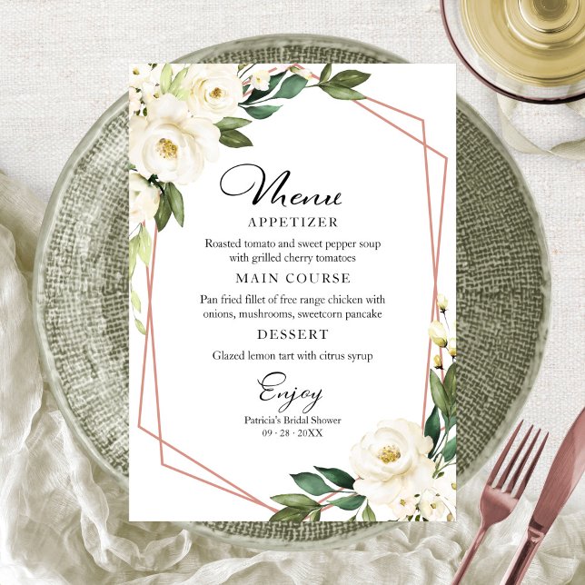 Invitación Menú de ducha de novia geométrico con vegetación p (Subido por el creador)
