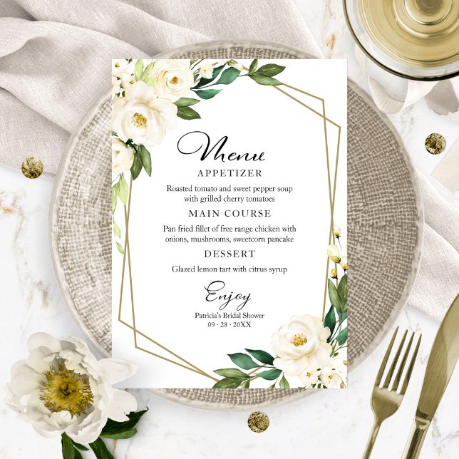 Invitación Menú de ducha de novia geométrico con vegetación p (Subido por el creador)