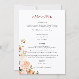 Invitación Menú de Entrada Floral Rosa y Melocotón