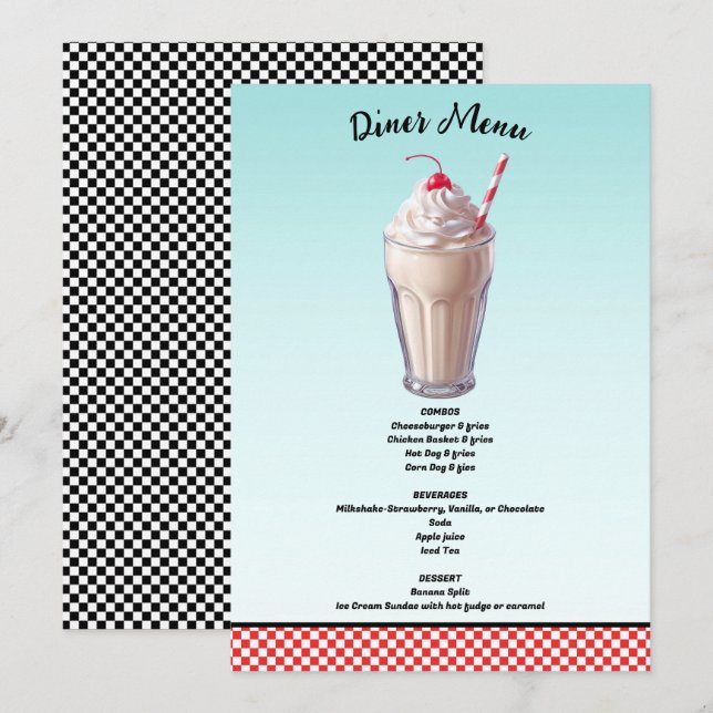 Invitación Menú de fiesta de helado de batido de leche de res (Anverso / Reverso)