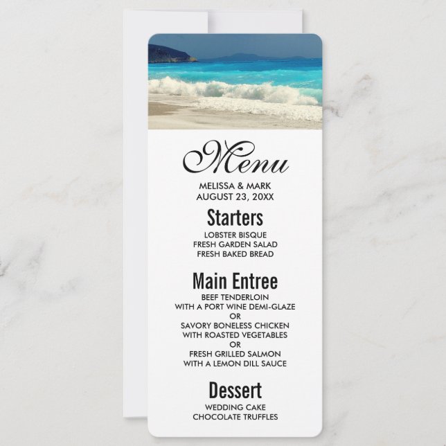 Invitación Menú de foto de playa de mar azul turquesa escénic (Anverso)