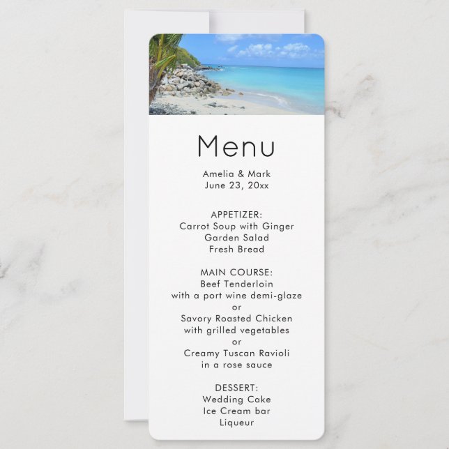 Invitación Menú de hermosa playa tropical turquesa (Anverso)