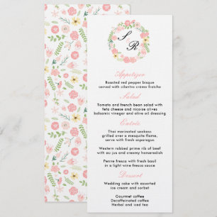 Invitación Menú de la boda del wreath floral monograma