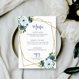 Invitación Menú de la Ducha de Novia con Acuarela de Azul Pol