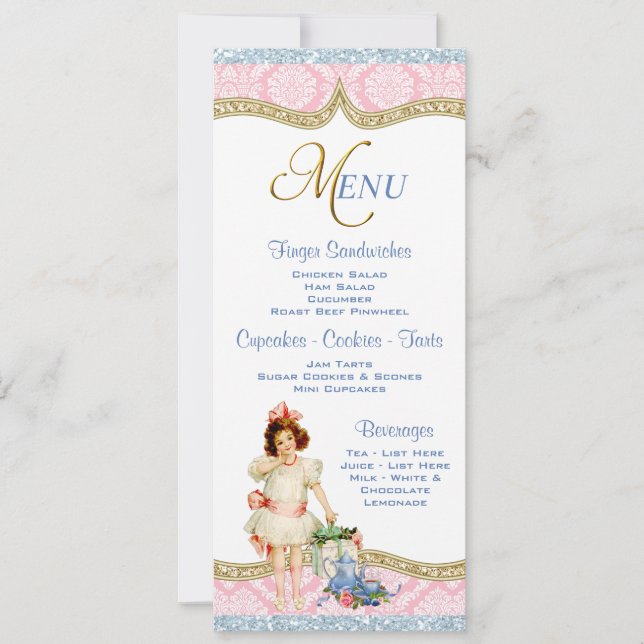 Invitación Menú de la fiesta del té (Anverso)