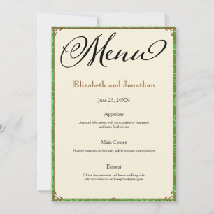 Invitación Menú de la recepción de la Boda de Campo Verde Aqu