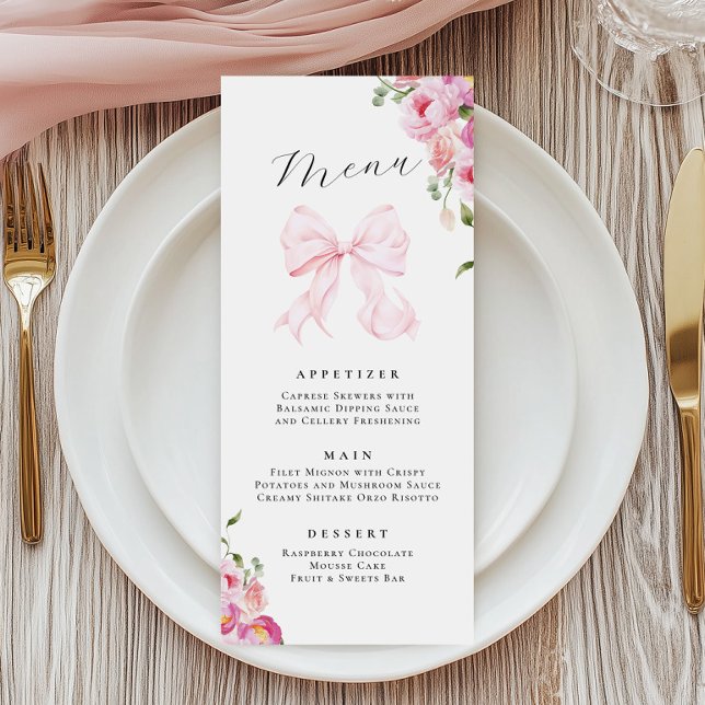 Invitación Menú de lazo floral rosa elegante (Subido por el creador)
