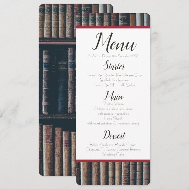 Invitación Menú de libros de vintage (Anverso / Reverso)