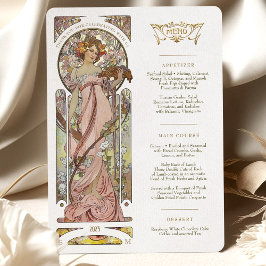Invitación Menú de lujo Boda Art Nouveau de Mucha