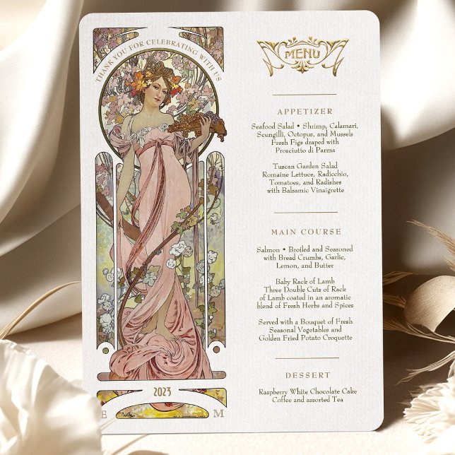 Invitación Menú de lujo Boda Art Nouveau de Mucha (Subido por el creador)