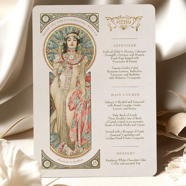 Invitación Menú de lujo Boda Art Nouveau de Mucha (Subido por el creador)