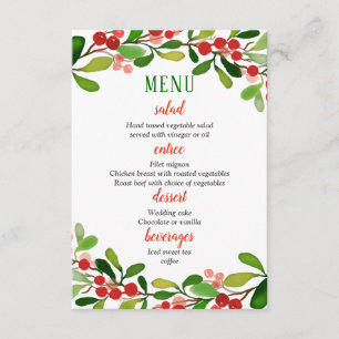 Invitación Menú de Navidad de Bayas de Hojas de Acebo   Boda