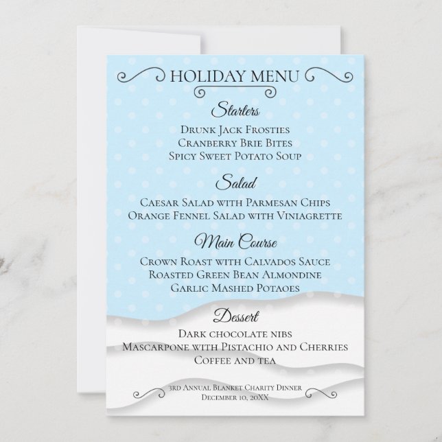 Invitación Menú de Navidades de invierno de nieve descargable (Anverso)