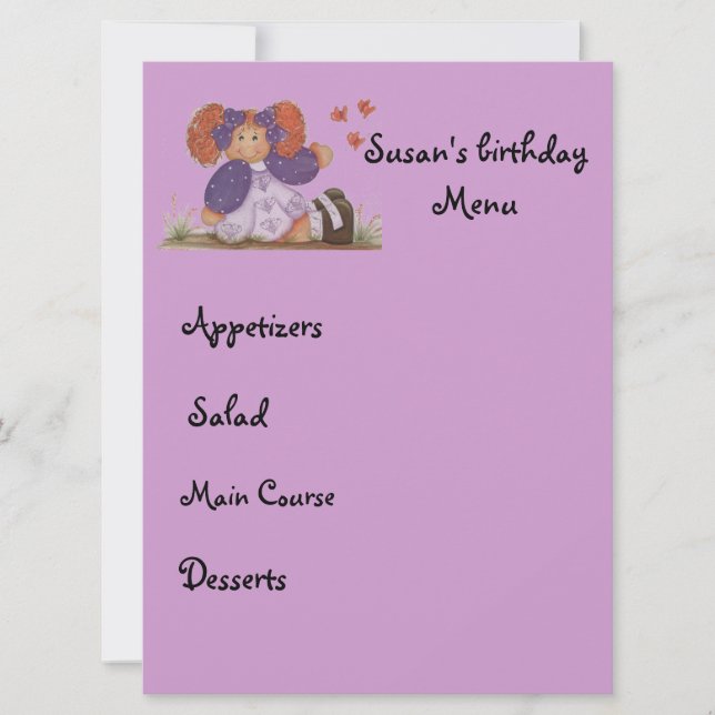 Invitación menú de niño (Anverso)