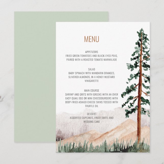 Invitación Menú de paisaje de montañas rústicas elegantes (Anverso / Reverso)