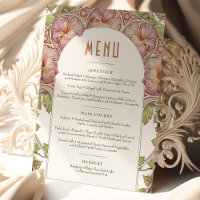 Menú de Petunia Rosa Boda Art Nouveau vintage