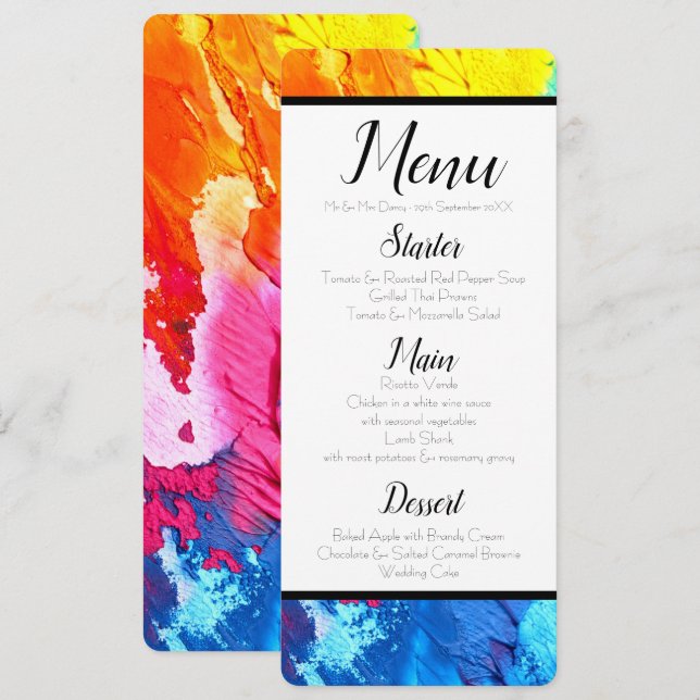 Invitación Menú de pintura arco iris (Anverso / Reverso)