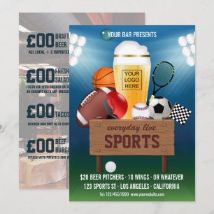 Invitación Menú de promoción de eventos en bar de deportes ag