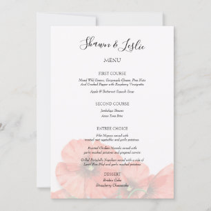 Invitación Menú de recepción de boda de flor de amapola
