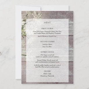 Invitación Menú de recepción de boda floral de madera gris pa