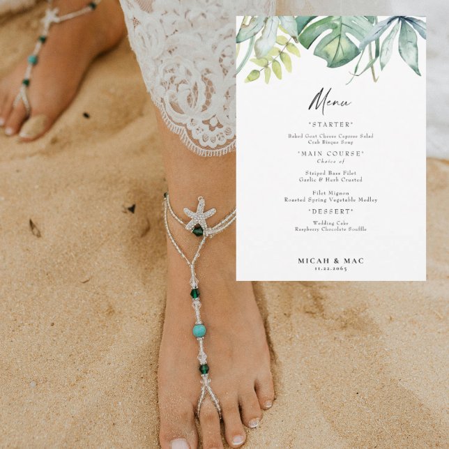 Invitación Menú de recepción de bodas de follaje tropical (Subido por el creador)