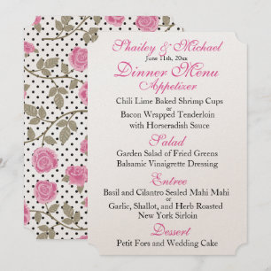 Invitación Menú de RECEPCIÓN de BODAS Rosa/Negro