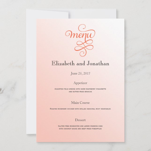 Invitación Menú de recepción de la boda del Melón suave (Anverso)