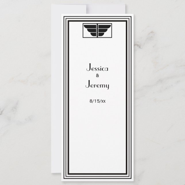 Invitación Menú de Recepción Marco Negro Blanco Art Déco Vint (Anverso)