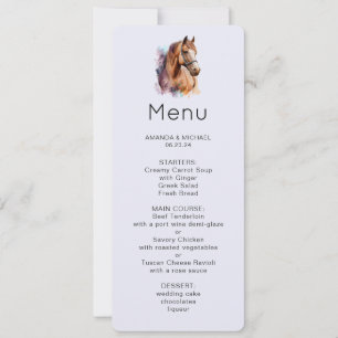 Invitación Menú de retrato de cabeza de caballo marrón en acu