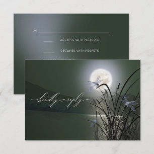 Invitación Menú de RSVP Sage Green Moon Dragonfly Pond