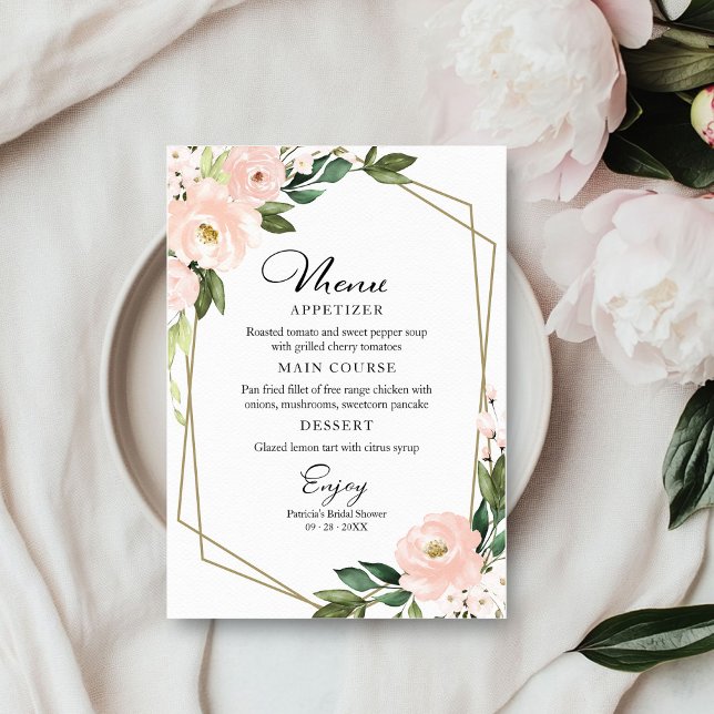 Invitación Menú de Torta Nupcial Geométrico Rubor Rosa para P (Subido por el creador)