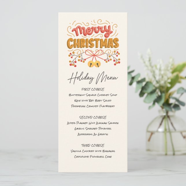 Invitación Menú de vacaciones Berries y Bells imprimibles (Anverso de pie)