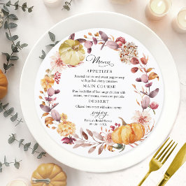 Invitación Menú del Círculo de Ducha Bridal de Calabaza Otoño