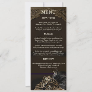 Invitación Menú Elegante de Máscara Gótica Veneciana Negro Or