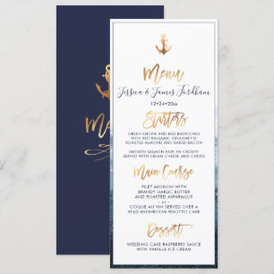 Invitación Menú Elegante + Moda Faux Gold Anchor