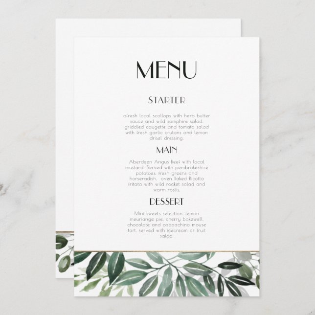 Invitación Menú Esmeralda Forest (Anverso / Reverso)