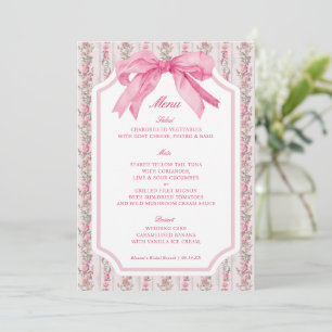 Invitación Menú Fiesta Coquette Floral Pink Bow