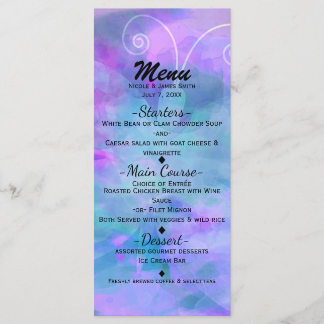 Invitación Menú Fiesta Mariposa Acuarela Pastel (Anverso)