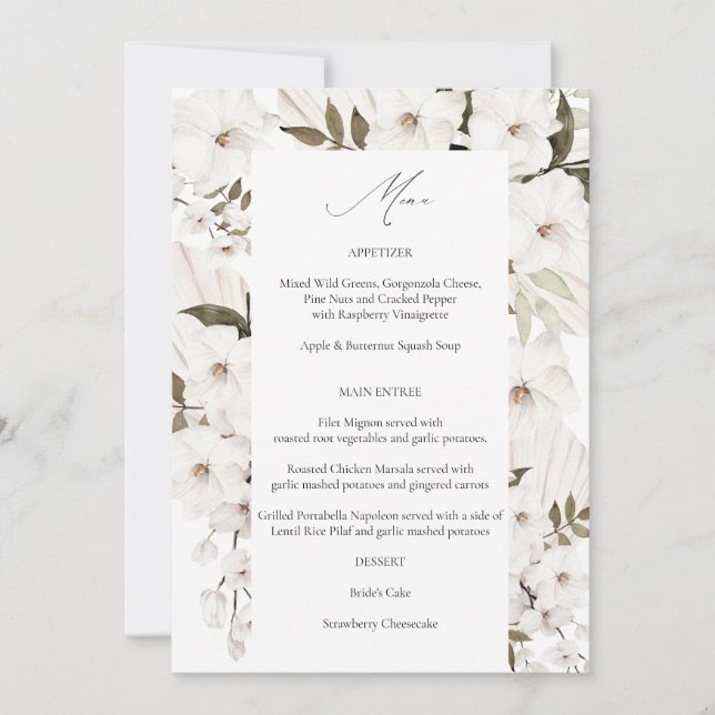 Invitación Menú Floral de Boho Blanco 2 (Anverso)