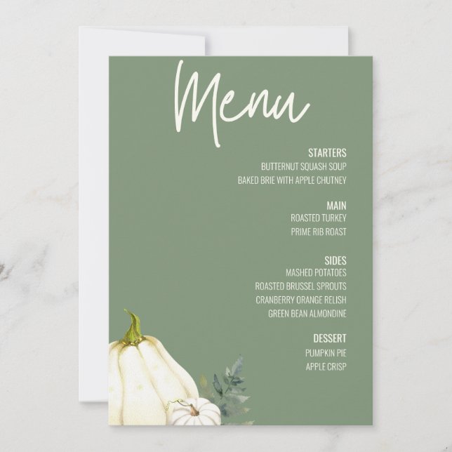 Invitación Menú Floral de la cena de Acción de Gracias Sage G (Anverso)