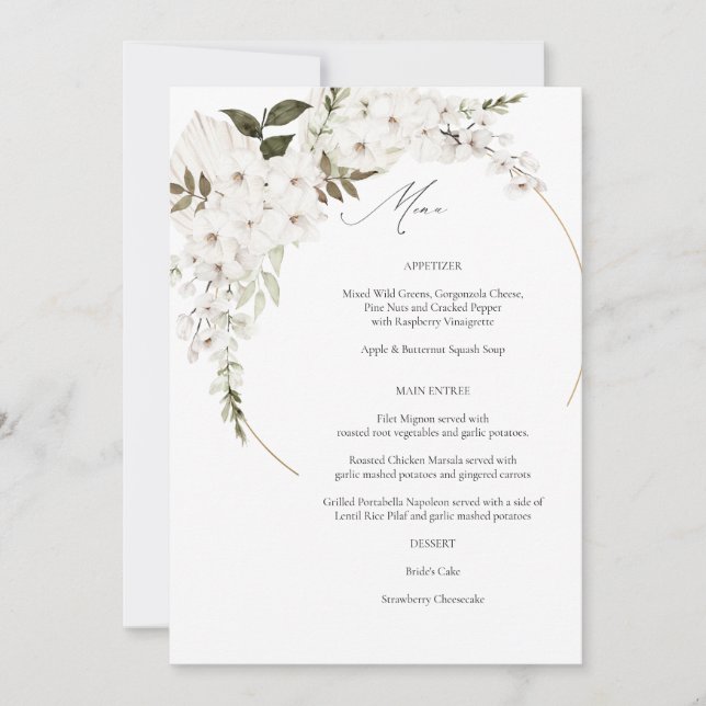 Invitación Menú Floral del Boho Blanco (Anverso)