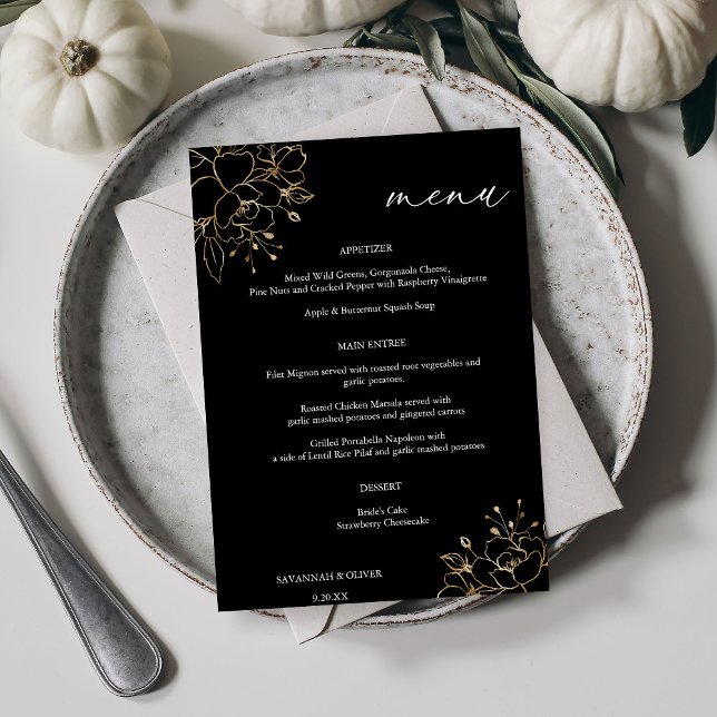 Invitación Menú floral dorado - negro (Subido por el creador)