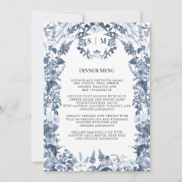 Invitación Menú Floral Floral Azul y Boda Blanco