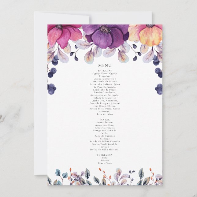 Invitación Menú Floral magenta (Anverso)