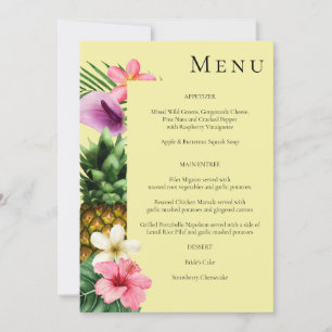 Invitación Menú floral tropical hawaiano- Amarillo