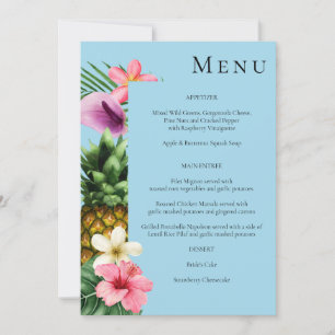 Invitación Menú floral tropical hawaiano - Azul