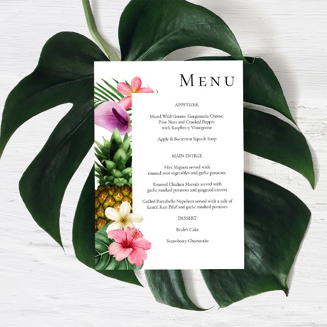 Invitación Menú floral tropical hawaiano - blanco (Subido por el creador)