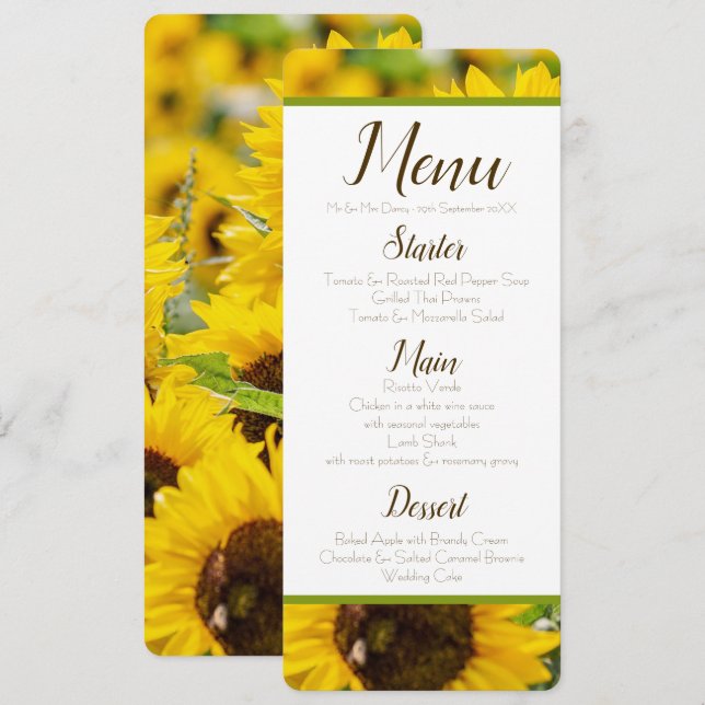 Invitación Menú Girasol (Anverso / Reverso)