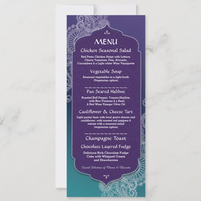 Invitación Menú Henna Style Jewel Fiesta Wedding Recepción (Anverso)