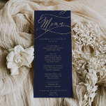 Invitación Menú impreso o impresor de oro de la Marina Románt<br><div class="desc">Esta romántica tarjeta de menú, impresa o imprimible en oro, es perfecta para un simple boda. El moderno diseño clásico presenta vistosos remolinos y florituras con una preciosa y elegante tipografía de Relieve metalizado de oro con chaflán a mano con letras falsas y oro. Este menú se puede utilizar para...</div>